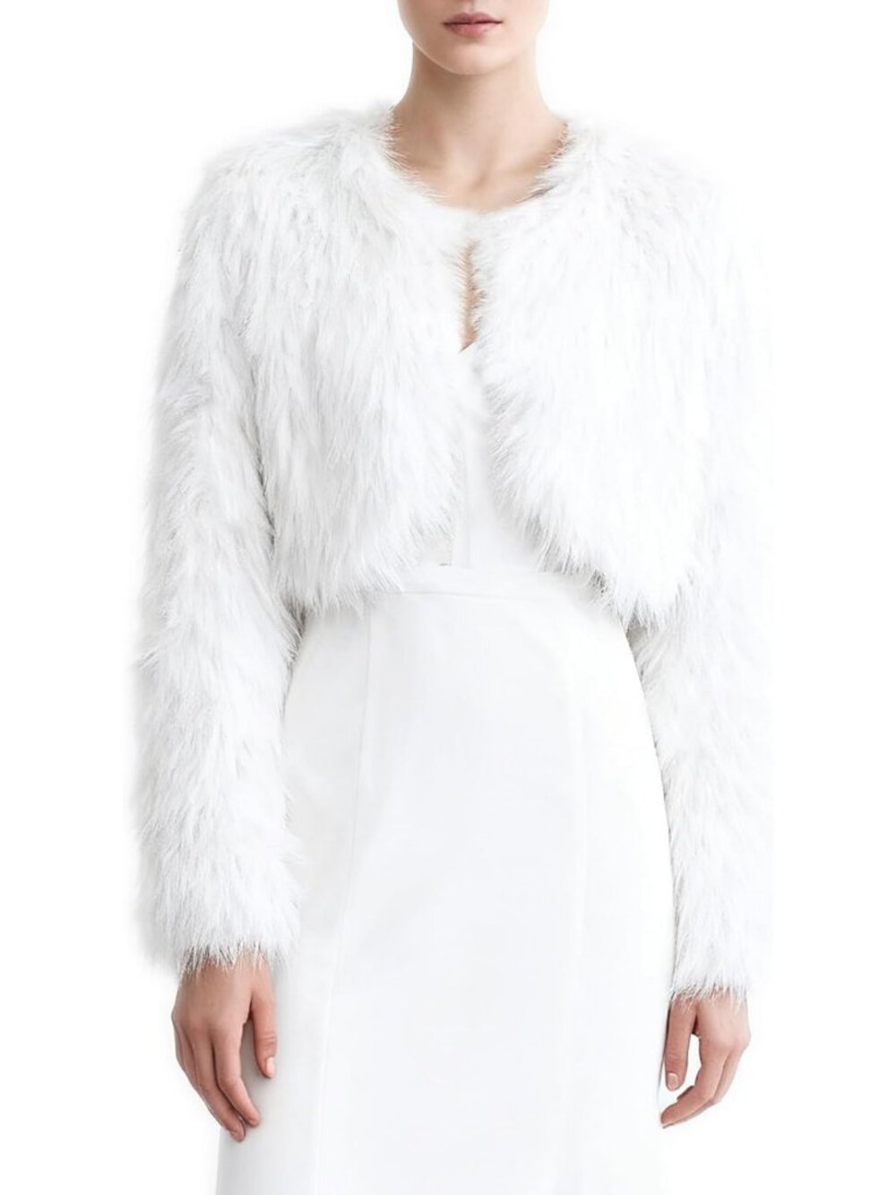 Chic Women's Faux Fur Cropped Jacket with Pockets - Stylish Winter Outerwear
